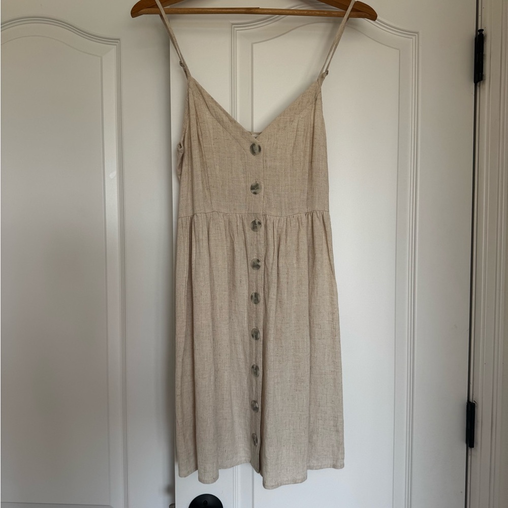 Linen Beige Button-Down Dress